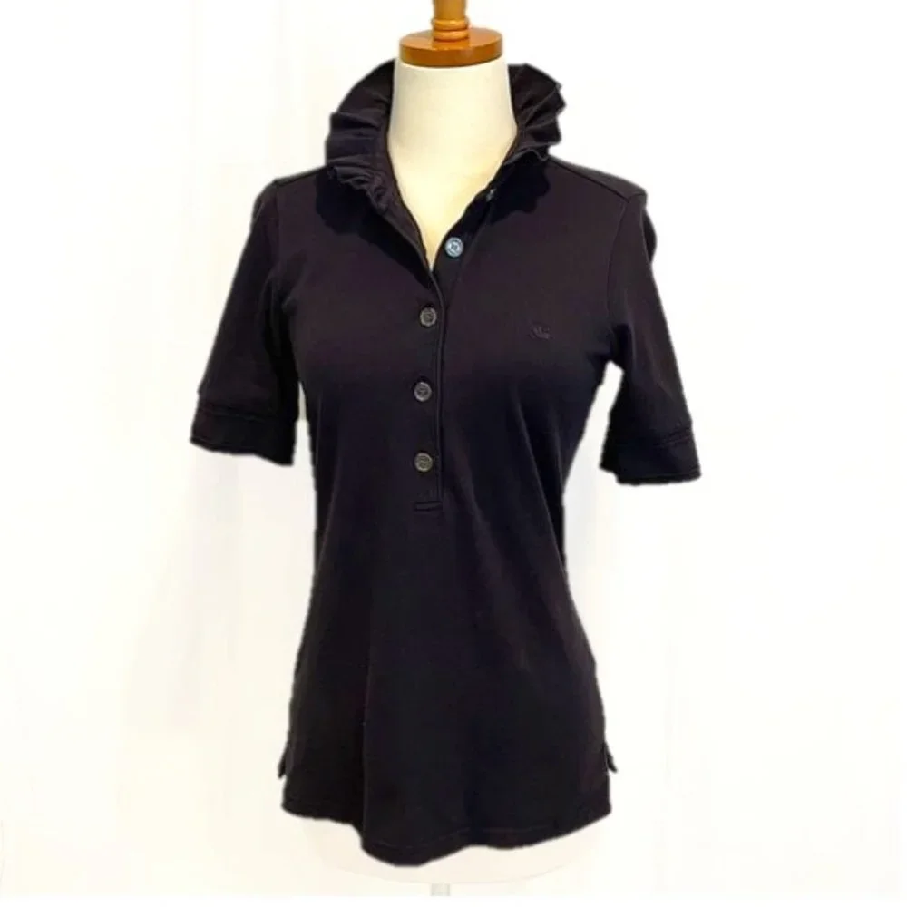 Burberry ruffle collar polo - Black knit five button - Size M - Picture 1 of 13